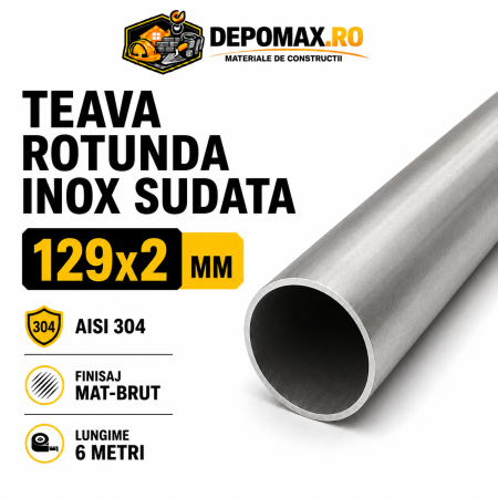 Teava rotunda inox sudata AISI 304, 129 x 2 mm, 6 metri